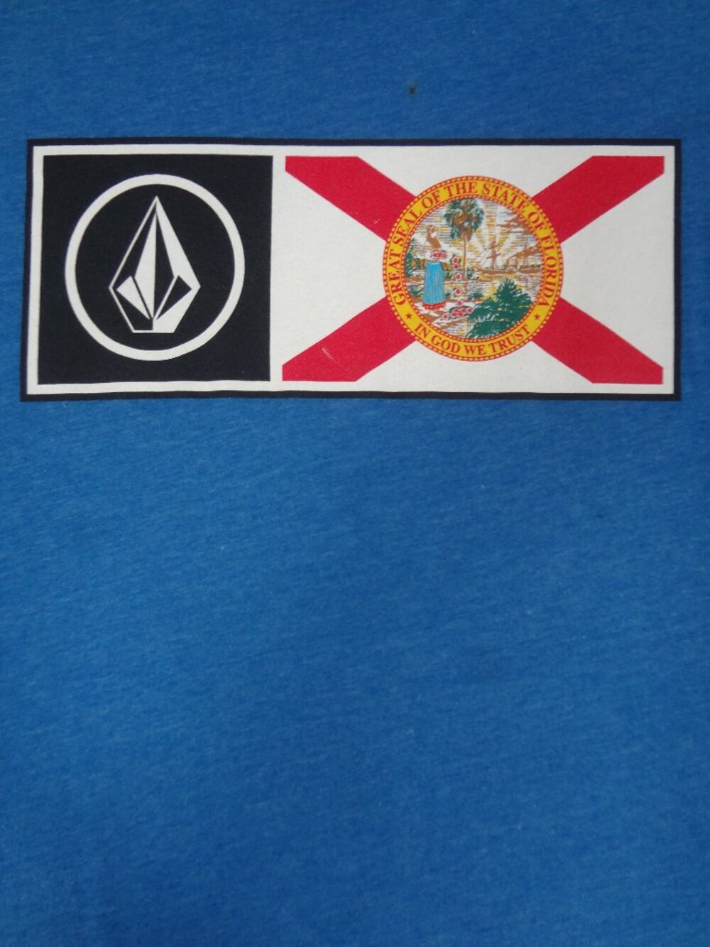 VOLCOM STONE STATE OF FLORIDA FLAG CREST BLUE MEDIUM T-SHIRT L787 (SPOT C PICS)